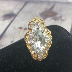 5/$25 Victorian chic gold tone rhinestone cocktail ring adjustable